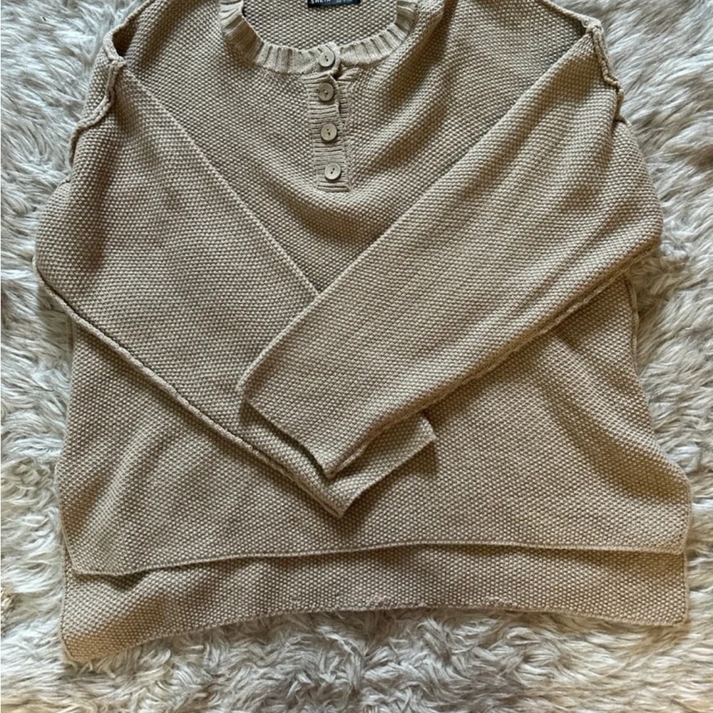 SHEIN Beige Button-Up Sweater